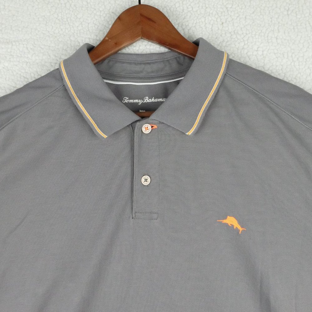 Tommy Bahama Polo Mens XXL 2XL Gray Shirt Pima Cotton Knit Ringer Short Sleeve - Picture 2 of 11